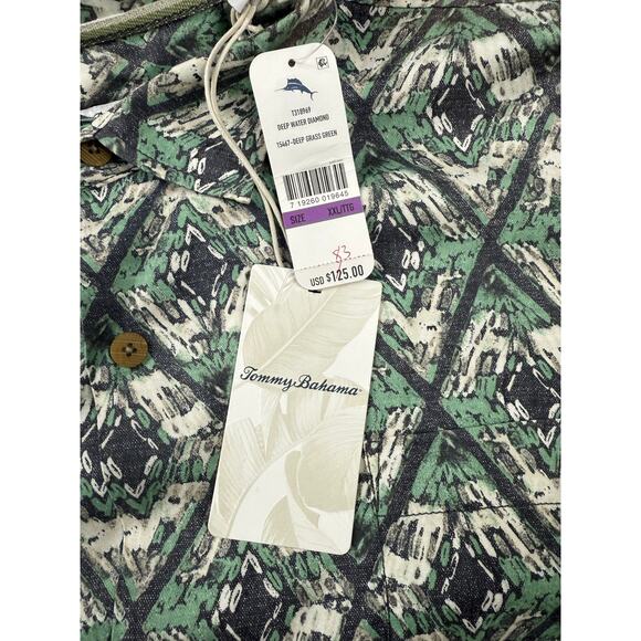Tommy Bahama Deep Water Diamond Silk Shirt XXL Deep Grass Green NWT Aloha - Picture 2 of 9